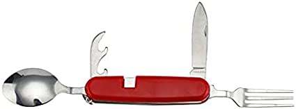 4 in 1 Multifunktionales Outdoor-Geschirr aus Edelstahl, faltbar, Gabel, Löffel, Messer, ideal für Picknick, Camping, Wandern, Reisen