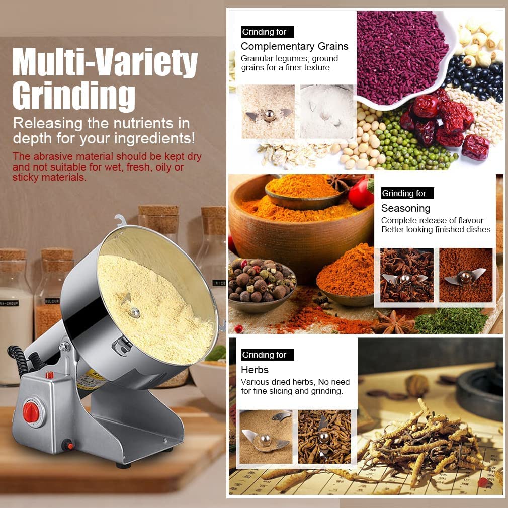 Große Kapazität 2500G / 3000W Kräutermühle, Leistungsstarke Mühle für Getreide, Gewürze, Mixer und Trockenfutter Mühle