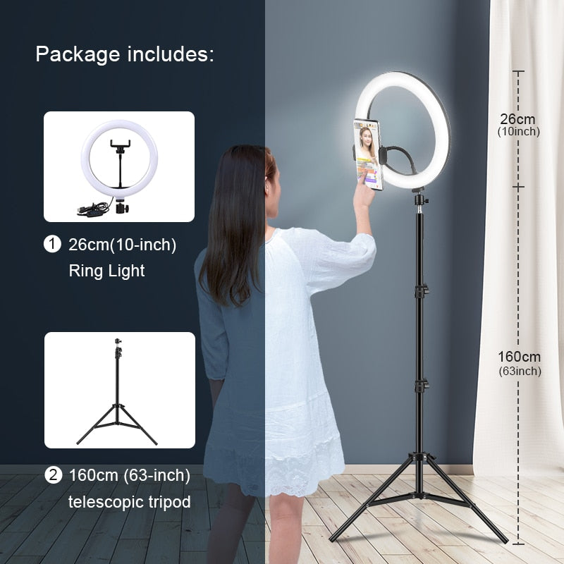 Selfie-Ringlicht-Fotografie-LED-Lampenrand mit optionaler mobiler Halterung, Stativ-Ringlicht für Live-Video-Stream