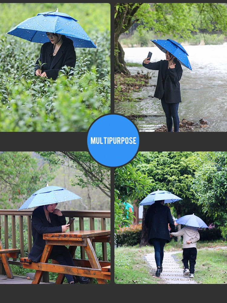 Faltbarer Sonnenschutz-Regenschirm-Hut im Freien, doppellagige Kopfbedeckung Tarnung im Freien, Wandern, Camping, Angeln
