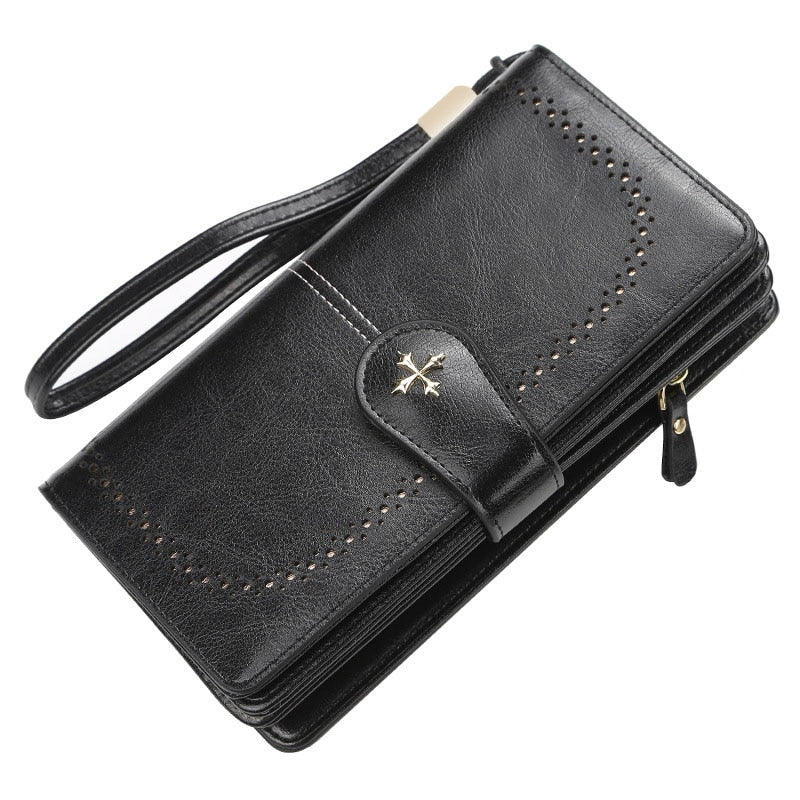 Große Damen Leder Geldbörsen, Aushöhlen Lange Brieftasche, Kartehalter & Brieftasche für Frauen