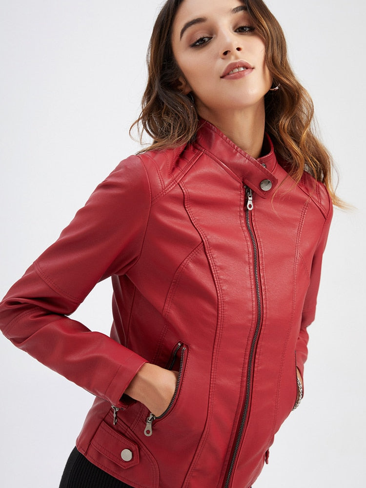 Damen Stehkragen Lederjacke, Motorradbekleidung