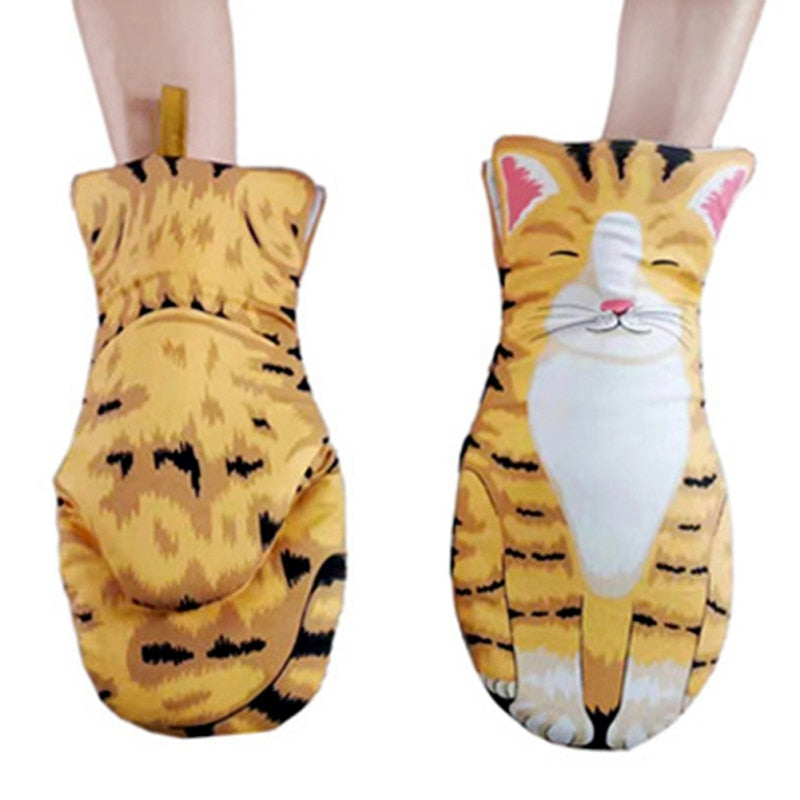 Ofenhandschuhe mit Cartoon-Motiv, 3D-Katzenpfoten, hitzebeständig, rutschfest, Backhandschuhe, lange Baumwoll-Küchen- und Mikrowellen-Isolierhandschuhe