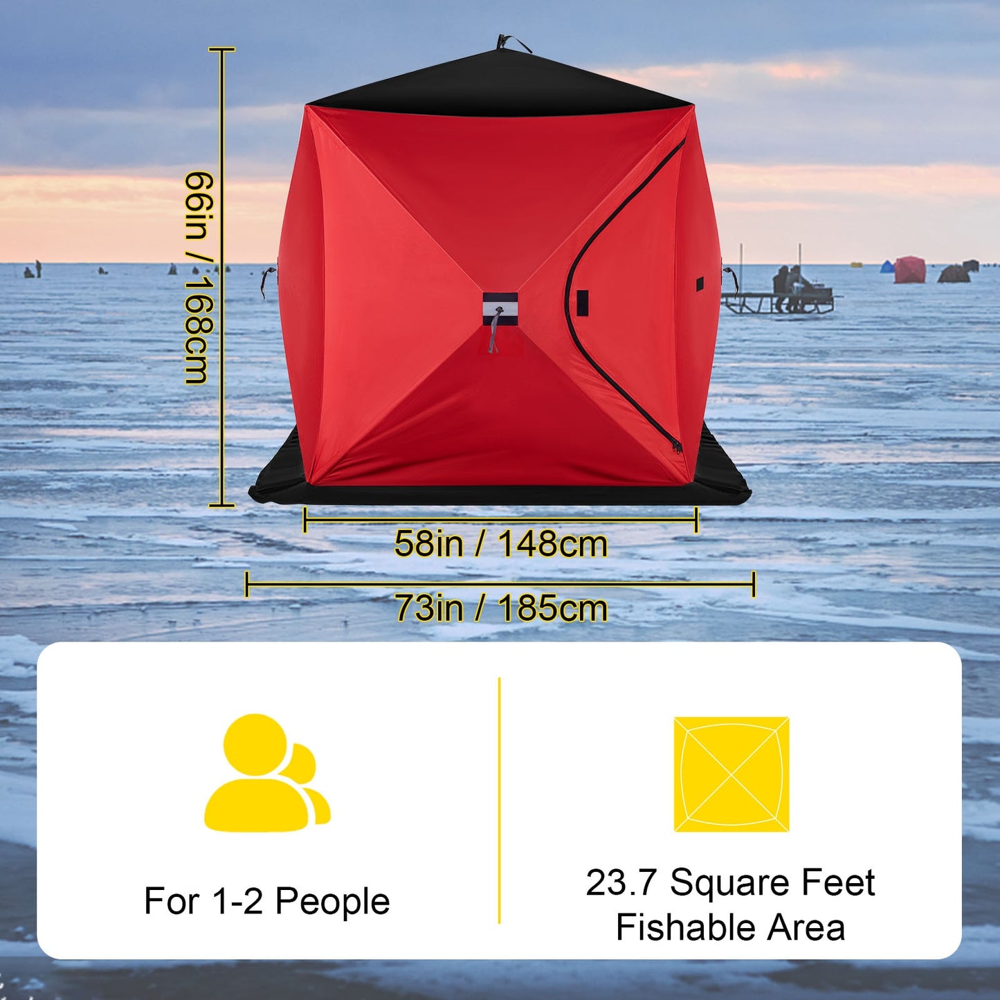 2-Personen-Oxford-Gewebe VEVOR Eisangelzelt, warme Markise, Pop-Up, wasserdicht, winddicht, Vordach für Winterangeln, Camping, Wandern