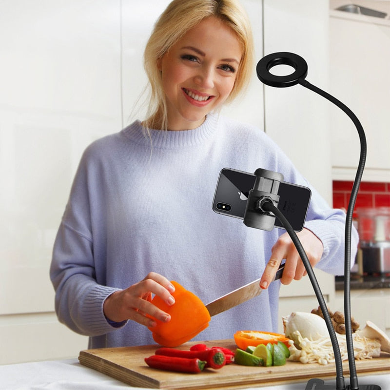 Selfie Ring Licht mit Flexible Handy Halter, Faule Halterung Schreibtisch Lampe LED für Youtube, Live Stream, Büroarbeit