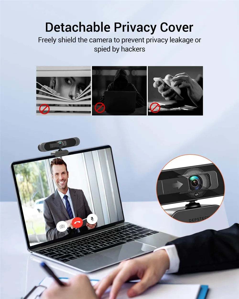 4K 8MP HD-Webcam mit geräuschunterdrückendem Mikrofon/Sichtschutzabdeckung/Stativ Plug-Play-USB-Webkamera für Besprechungsvideos