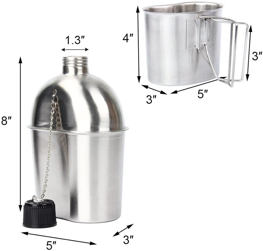 3 Teile/Satz Edelstahl Militär Kantine Tasse, tragbare Kantine Tasse mit Deckel