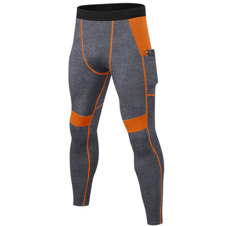 Männer Patchwork Kompression Laufhose inkl. Telefontasche, Elastische Fitness Leggings