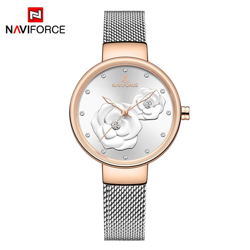 Luxus Marke NAVIFORCE Damenuhr, Mode Kreative 3D Rose wasserdichte Business armbanduhren