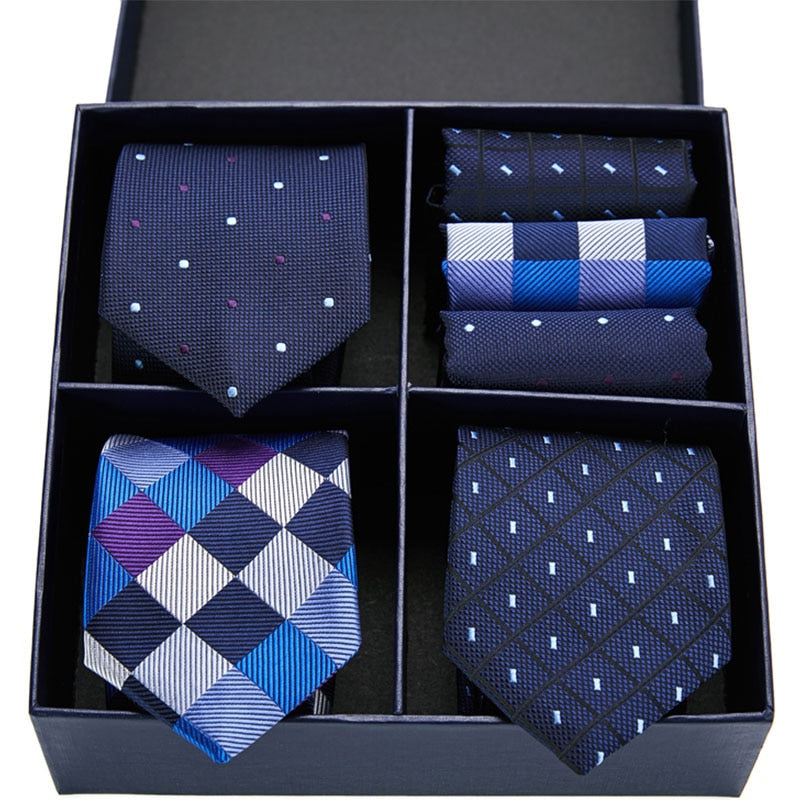 Geschenkbox-Set Herren-Krawatte, Seide, klassisches Jacquard-Gewebe, extra langes Krawatten-Einstecktuch-Set für formelle Hochzeitsfeier für Männer