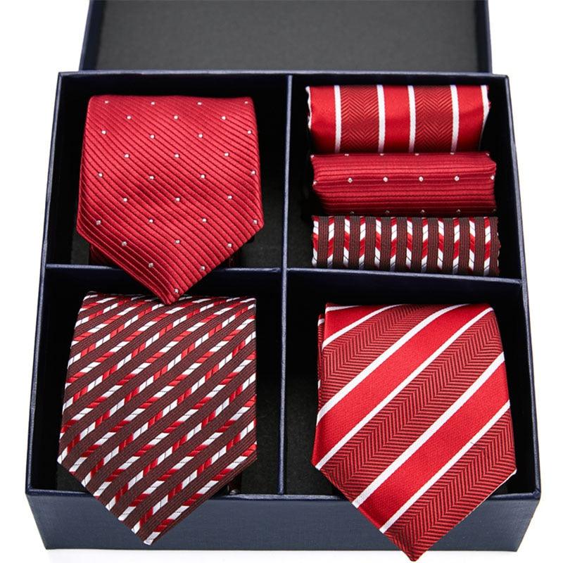 Geschenkbox-Set Herren-Krawatte, Seide, klassisches Jacquard-Gewebe, extra langes Krawatten-Einstecktuch-Set für formelle Hochzeitsfeier für Männer
