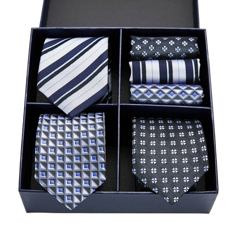 Geschenkbox-Set Herren-Krawatte, Seide, klassisches Jacquard-Gewebe, extra langes Krawatten-Einstecktuch-Set für formelle Hochzeitsfeier für Männer