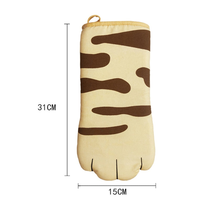 Ofenhandschuhe mit Cartoon-Motiv, 3D-Katzenpfoten, hitzebeständig, rutschfest, Backhandschuhe, lange Baumwoll-Küchen- und Mikrowellen-Isolierhandschuhe