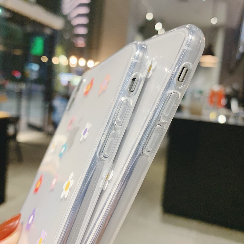 Klare Cartoon Bunte Blumen Handyhülle für iPhone 13, 12, 11, 14Pro Max, X, XR, XS, Max, 12 Mini 6, 6s, 7, 8 Plus, SE, Süße Soft Shell