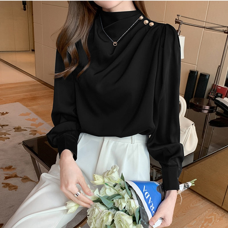 Damen Satin Bluse für Frühling / Sommer 2023 mit Stehkragen
