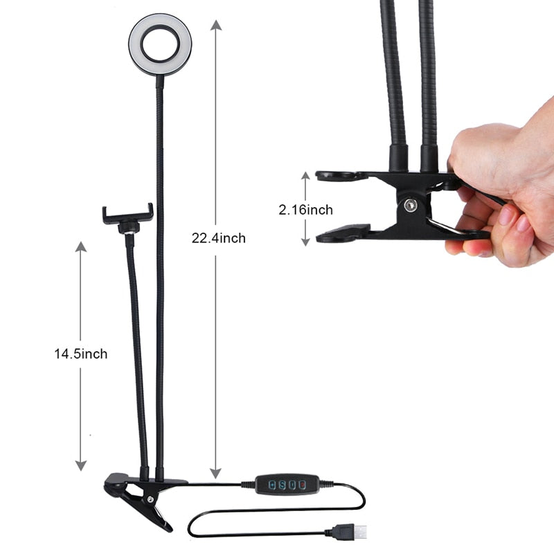 Selfie Ring Licht mit Flexible Handy Halter, Faule Halterung Schreibtisch Lampe LED für Youtube, Live Stream, Büroarbeit