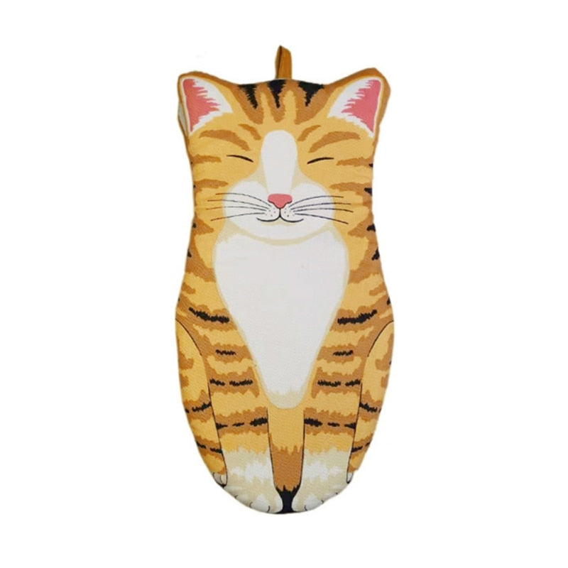 Ofenhandschuhe mit Cartoon-Motiv, 3D-Katzenpfoten, hitzebeständig, rutschfest, Backhandschuhe, lange Baumwoll-Küchen- und Mikrowellen-Isolierhandschuhe