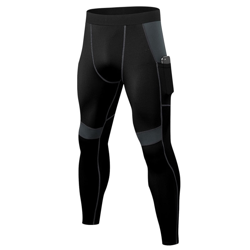 Männer Patchwork Kompression Laufhose inkl. Telefontasche, Elastische Fitness Leggings