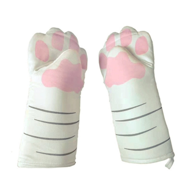 Ofenhandschuhe mit Cartoon-Motiv, 3D-Katzenpfoten, hitzebeständig, rutschfest, Backhandschuhe, lange Baumwoll-Küchen- und Mikrowellen-Isolierhandschuhe