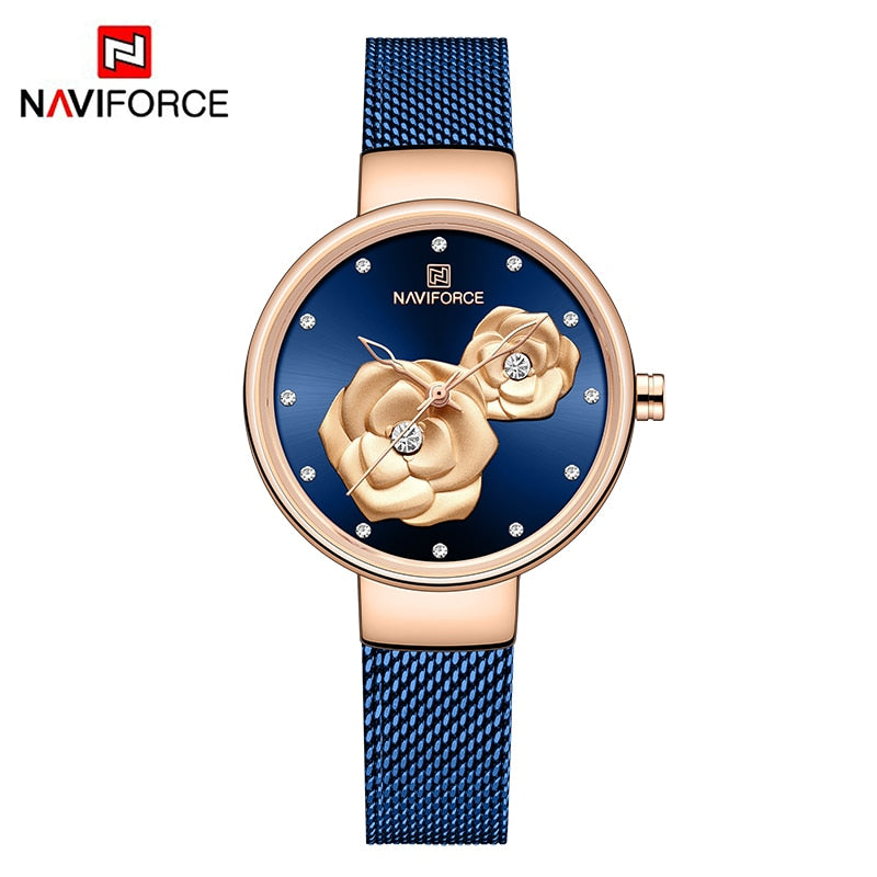 Luxus Marke NAVIFORCE Damenuhr, Mode Kreative 3D Rose wasserdichte Business armbanduhren