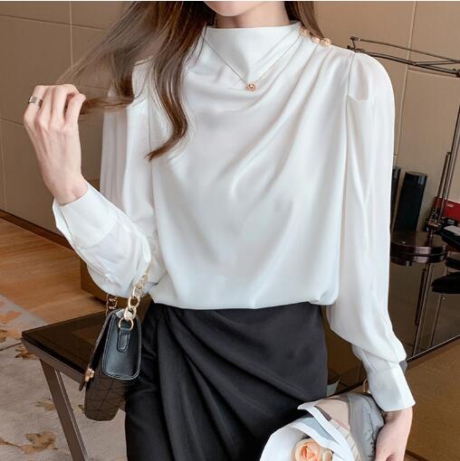 Damen Satin Bluse für Frühling / Sommer 2023 mit Stehkragen