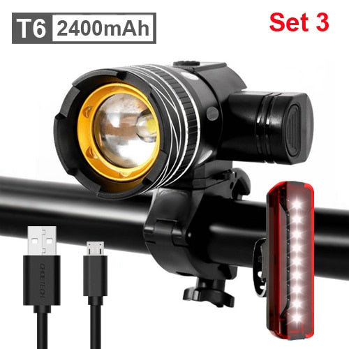 5000 mAh Fahrradlicht-Set T6 USB wiederaufladbarer Akku, verstellbarer Zoom, Fahrrad-Frontscheinwerfer, Fahrradlampe mit Rücklicht