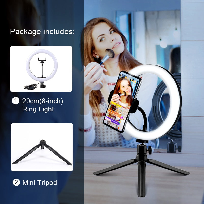 Selfie-Ringlicht-Fotografie-LED-Lampenrand mit optionaler mobiler Halterung, Stativ-Ringlicht für Live-Video-Stream