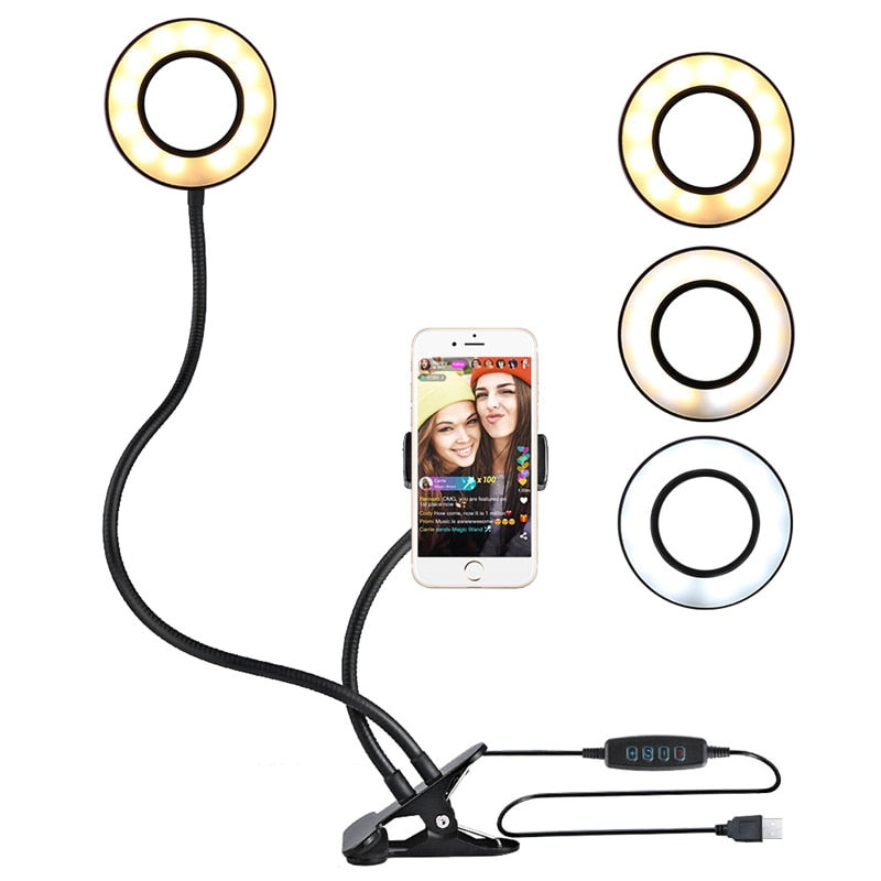 Selfie Ring Licht mit Flexible Handy Halter, Faule Halterung Schreibtisch Lampe LED für Youtube, Live Stream, Büroarbeit