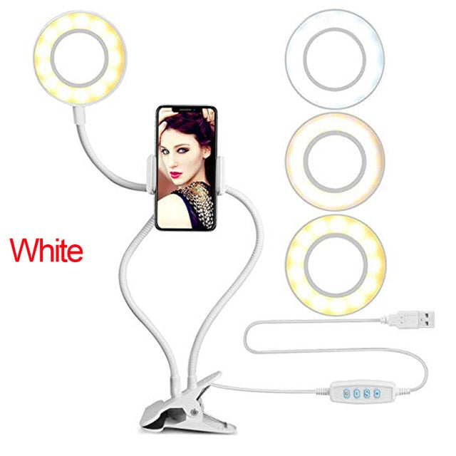 Selfie Ring Licht mit Flexible Handy Halter, Faule Halterung Schreibtisch Lampe LED für Youtube, Live Stream, Büroarbeit