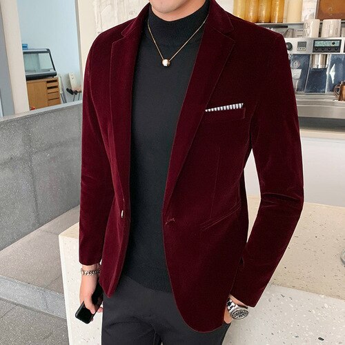 Herren Blazer aus hochwertigen Samt, Lässig Mode-Anzug Jacke, Business Herrenjacke