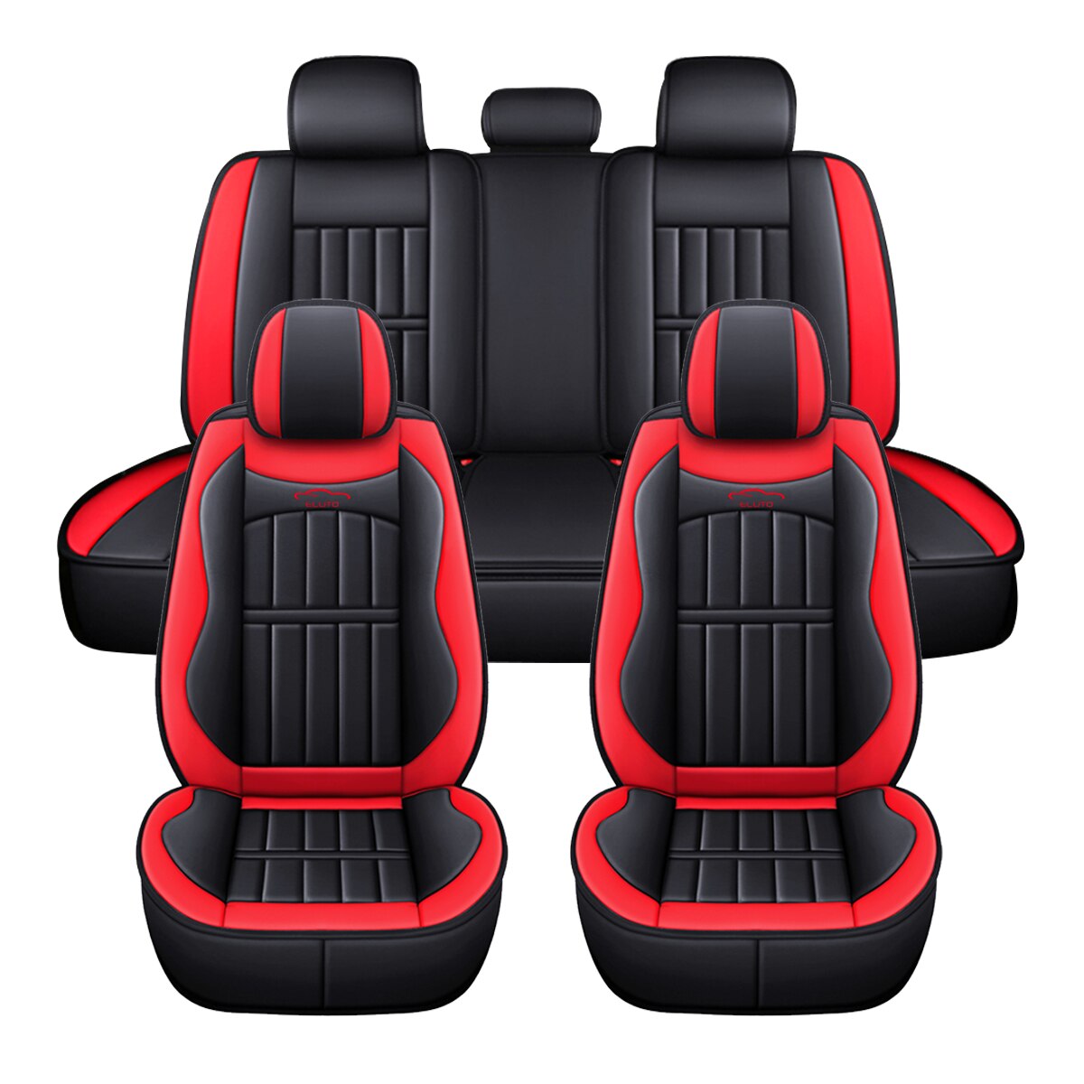 11PCS 5 Sitze Autositzbezüge inkl. Schutz Kissen Deluxe aus Leder Vorne + Hinten Komplettes Set