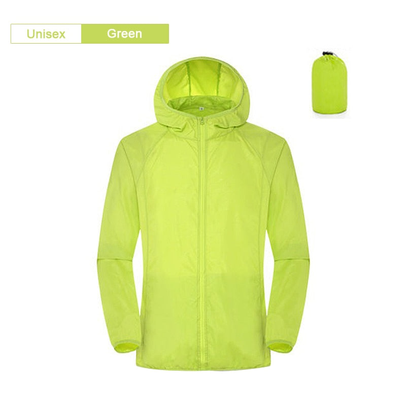 Camping Regenjacke für Männer & Frauen, Wasserdichte Sonnenschutzkleidung, Angeln und Jagdkleidung mit Tasche