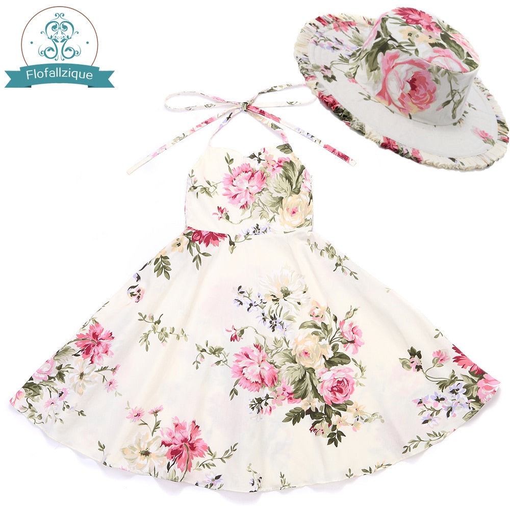 Baby Mädchen Kleid mit Hut und Blumendruck, Partykleid