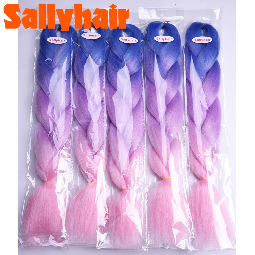Sallyhair 24-Zoll-Ombre-Flechthaar, 2-Ton-Schwarz-Farbe, Jumbo-Zöpfe, Hochtemperaturfaser-Kunsthaarverlängerung