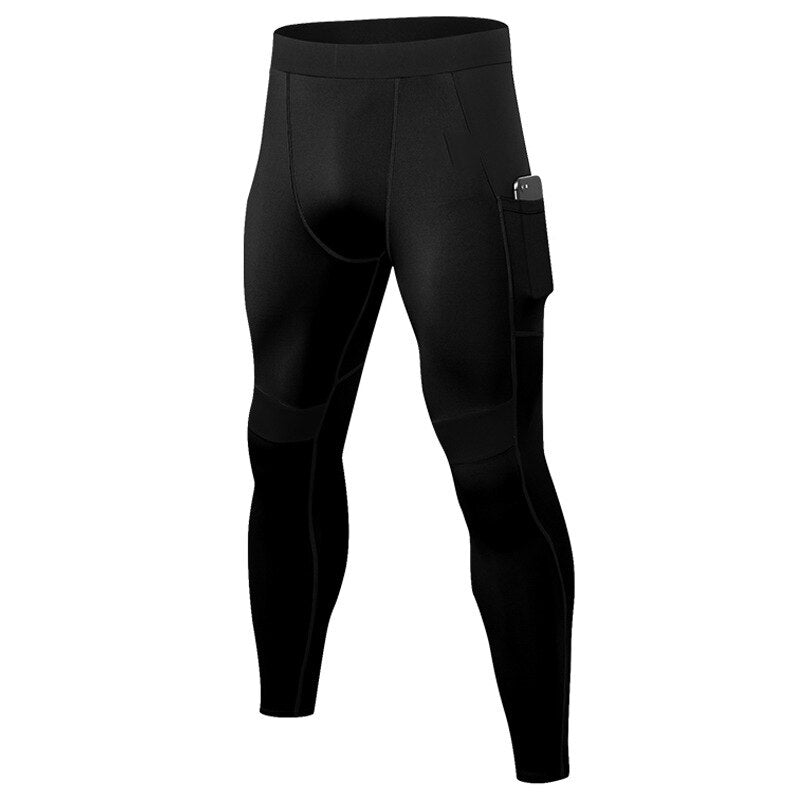 Männer Patchwork Kompression Laufhose inkl. Telefontasche, Elastische Fitness Leggings
