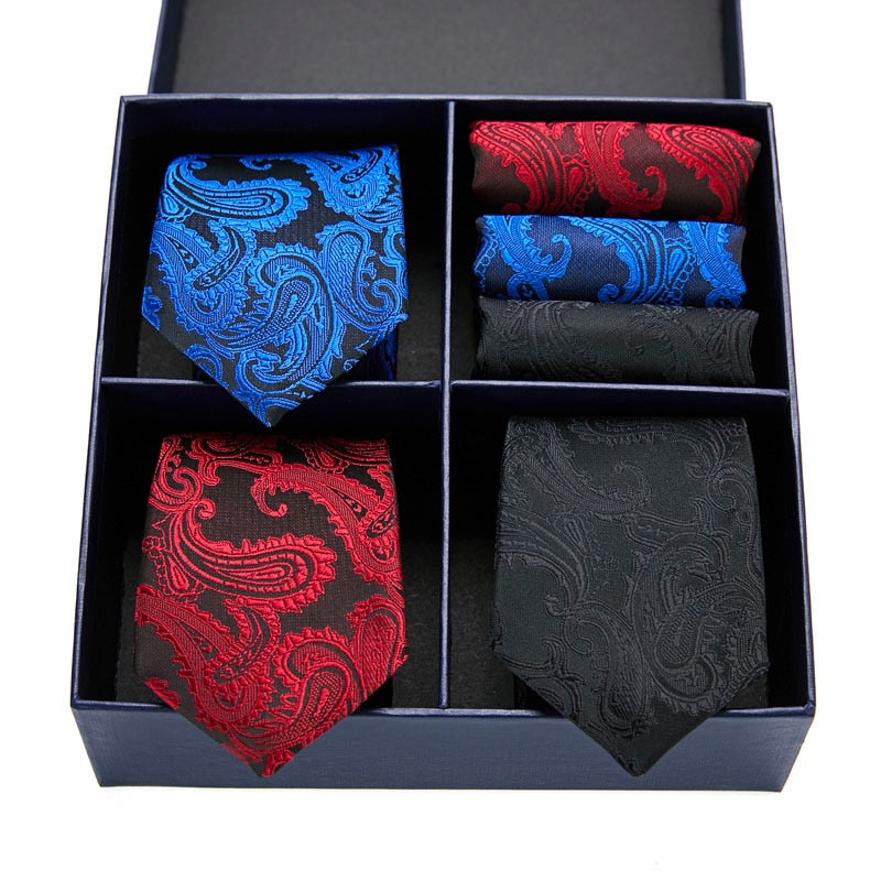 Geschenkbox-Set Herren-Krawatte, Seide, klassisches Jacquard-Gewebe, extra langes Krawatten-Einstecktuch-Set für formelle Hochzeitsfeier für Männer