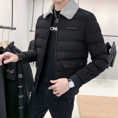 Herbst Winter Revers Wolle Herrenjacke, Herren Einfarbig Dünne Baumwolljacke, Freizeitjacke