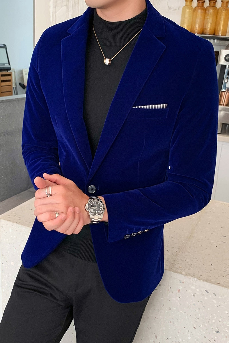 Herren Blazer aus hochwertigen Samt, Lässig Mode-Anzug Jacke, Business Herrenjacke
