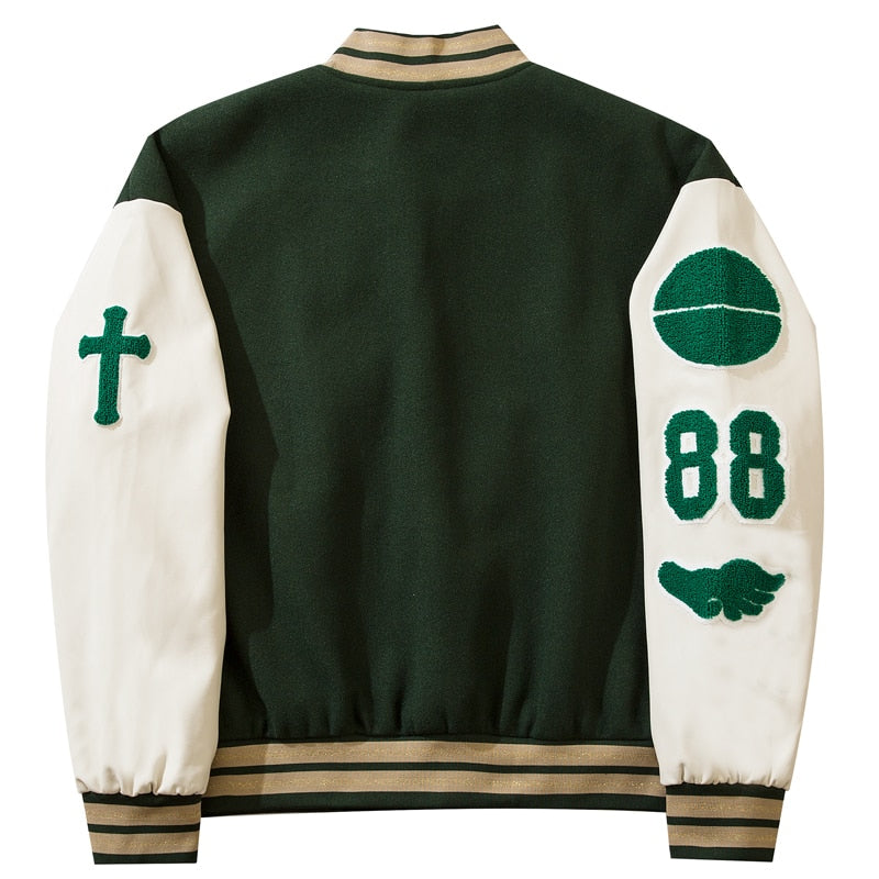Hip Hop Varsity Damen & Herren Baseball-Jacke mit Pelz Buchstaben, Stickerei Farbe Block