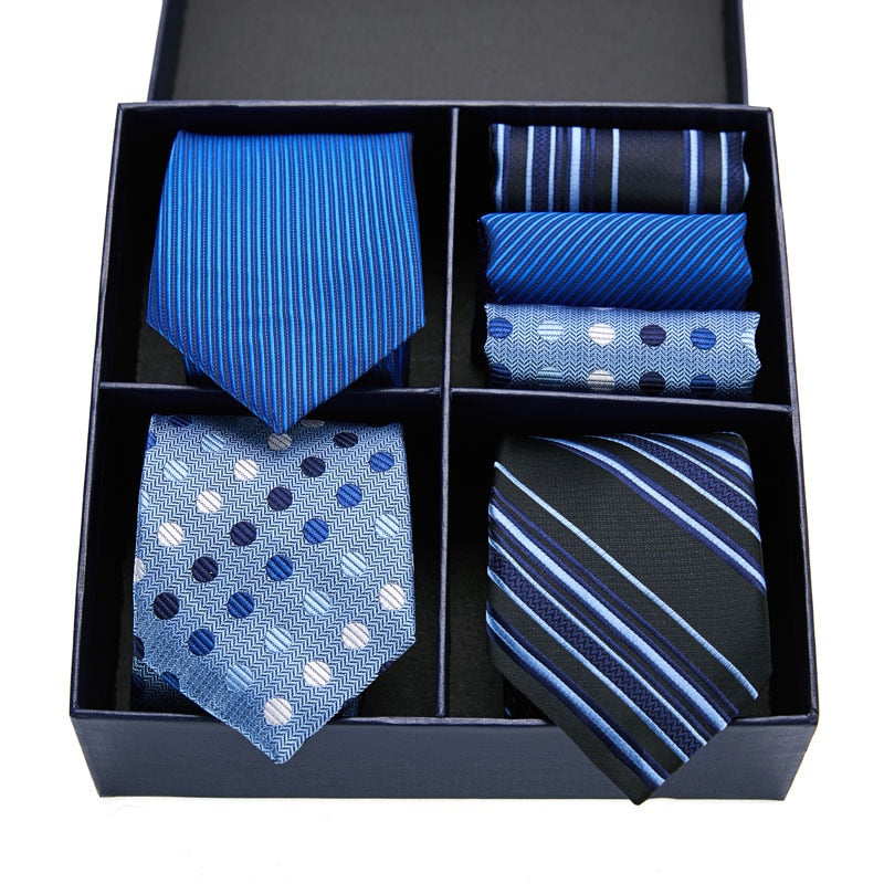 Geschenkbox-Set Herren-Krawatte, Seide, klassisches Jacquard-Gewebe, extra langes Krawatten-Einstecktuch-Set für formelle Hochzeitsfeier für Männer