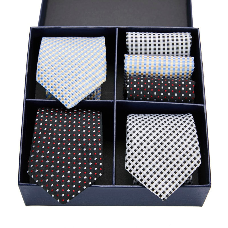 Geschenkbox-Set Herren-Krawatte, Seide, klassisches Jacquard-Gewebe, extra langes Krawatten-Einstecktuch-Set für formelle Hochzeitsfeier für Männer