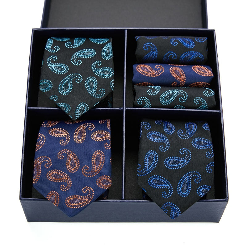 Geschenkbox-Set Herren-Krawatte, Seide, klassisches Jacquard-Gewebe, extra langes Krawatten-Einstecktuch-Set für formelle Hochzeitsfeier für Männer