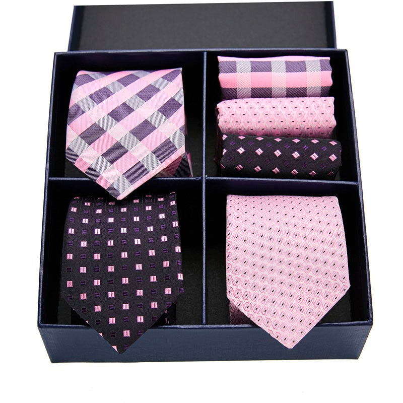 Geschenkbox-Set Herren-Krawatte, Seide, klassisches Jacquard-Gewebe, extra langes Krawatten-Einstecktuch-Set für formelle Hochzeitsfeier für Männer