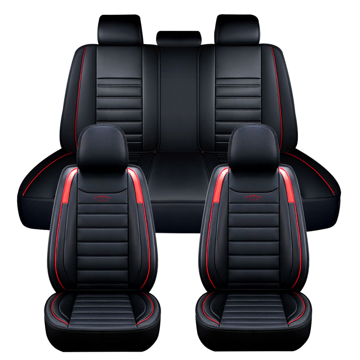 11PCS 5 Sitze Autositzbezüge inkl. Schutz Kissen Deluxe aus Leder Vorne + Hinten Komplettes Set