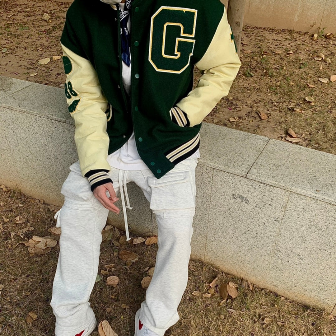 Hip Hop Varsity Damen & Herren Baseball-Jacke mit Pelz Buchstaben, Stickerei Farbe Block