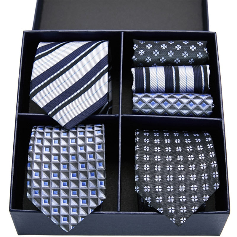 Geschenkbox-Set Herren-Krawatte, Seide, klassisches Jacquard-Gewebe, extra langes Krawatten-Einstecktuch-Set für formelle Hochzeitsfeier für Männer