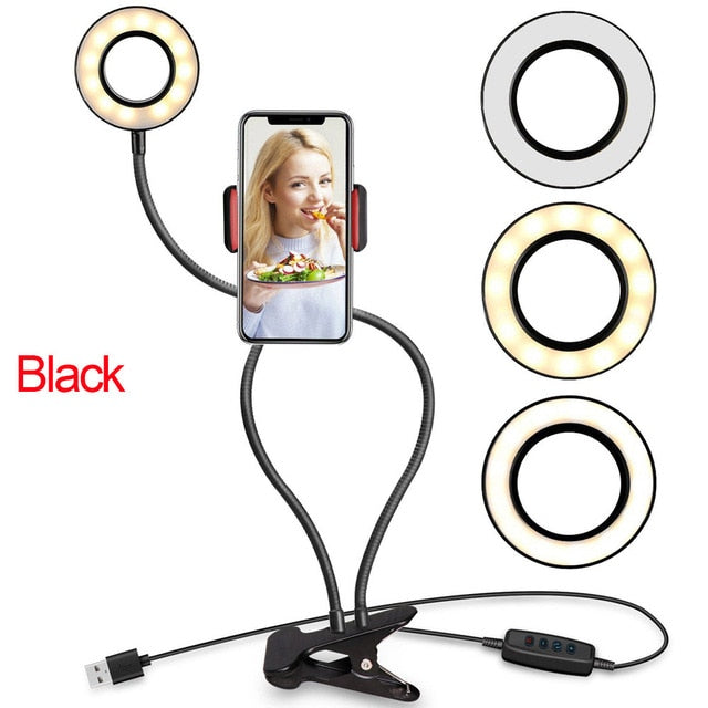 Selfie Ring Licht mit Flexible Handy Halter, Faule Halterung Schreibtisch Lampe LED für Youtube, Live Stream, Büroarbeit