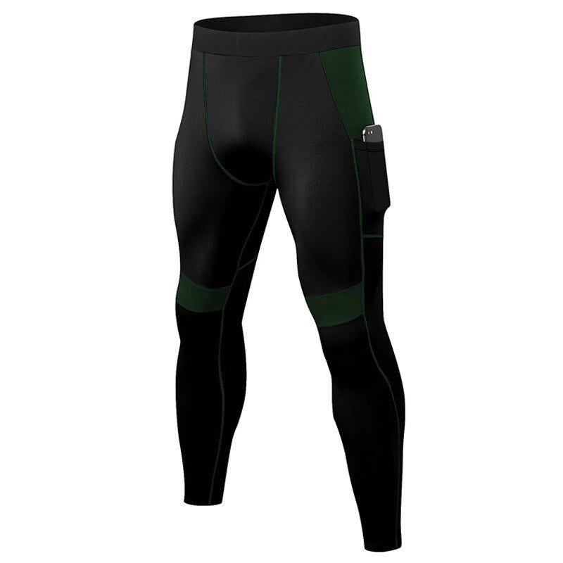 Männer Patchwork Kompression Laufhose inkl. Telefontasche, Elastische Fitness Leggings