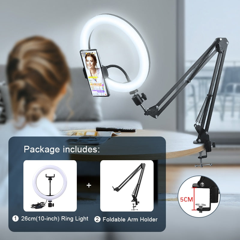 Selfie-Ringlicht-Fotografie-LED-Lampenrand mit optionaler mobiler Halterung, Stativ-Ringlicht für Live-Video-Stream
