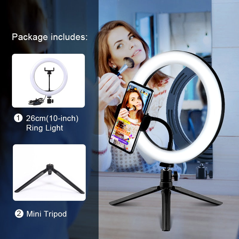 Selfie-Ringlicht-Fotografie-LED-Lampenrand mit optionaler mobiler Halterung, Stativ-Ringlicht für Live-Video-Stream